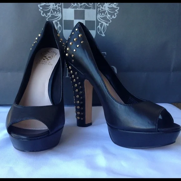 Black Peep Toes with Gold Studs - Picture 2 of 4